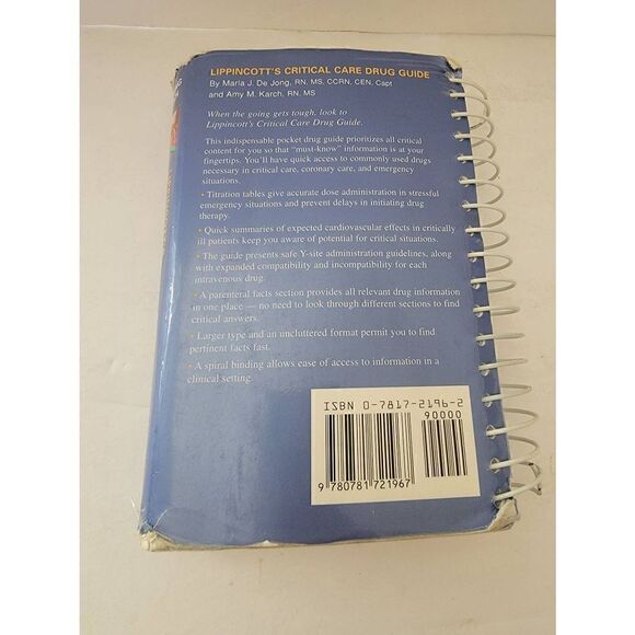 Lippincott's Critical Care Drug Guide First Edition by Marla De Jong & Amy Karch - Picture 3 of 7